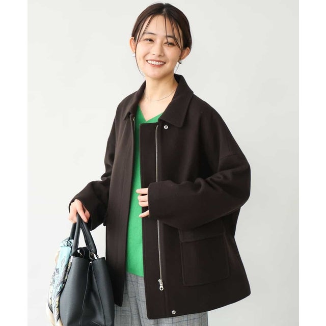 [超軽量]エアリアルウール ステンカラーZIPコート （ブラウン）