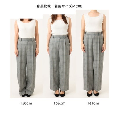 [両面起毛/洗える]グレンチェック柄ワイドパンツ （ダークグレー）｜詳細画像