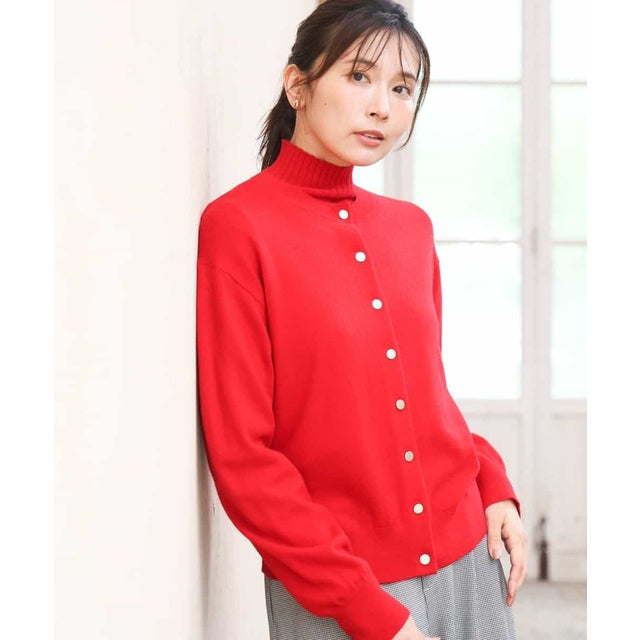 [ウール100/洗える]SUPER FINE WOOLベーシックカーディガン （レッド）