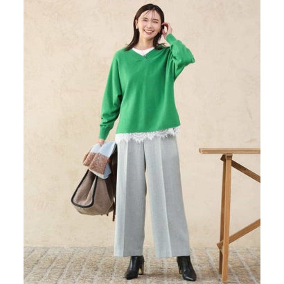 [洗える]ツイードストレートワイドパンツ （グレー）｜詳細画像
