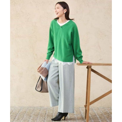 エムケー ミッシェルクラン MK MICHEL KLEIN [洗える]ツイードストレートワイドパンツ （ミント）｜詳細画像