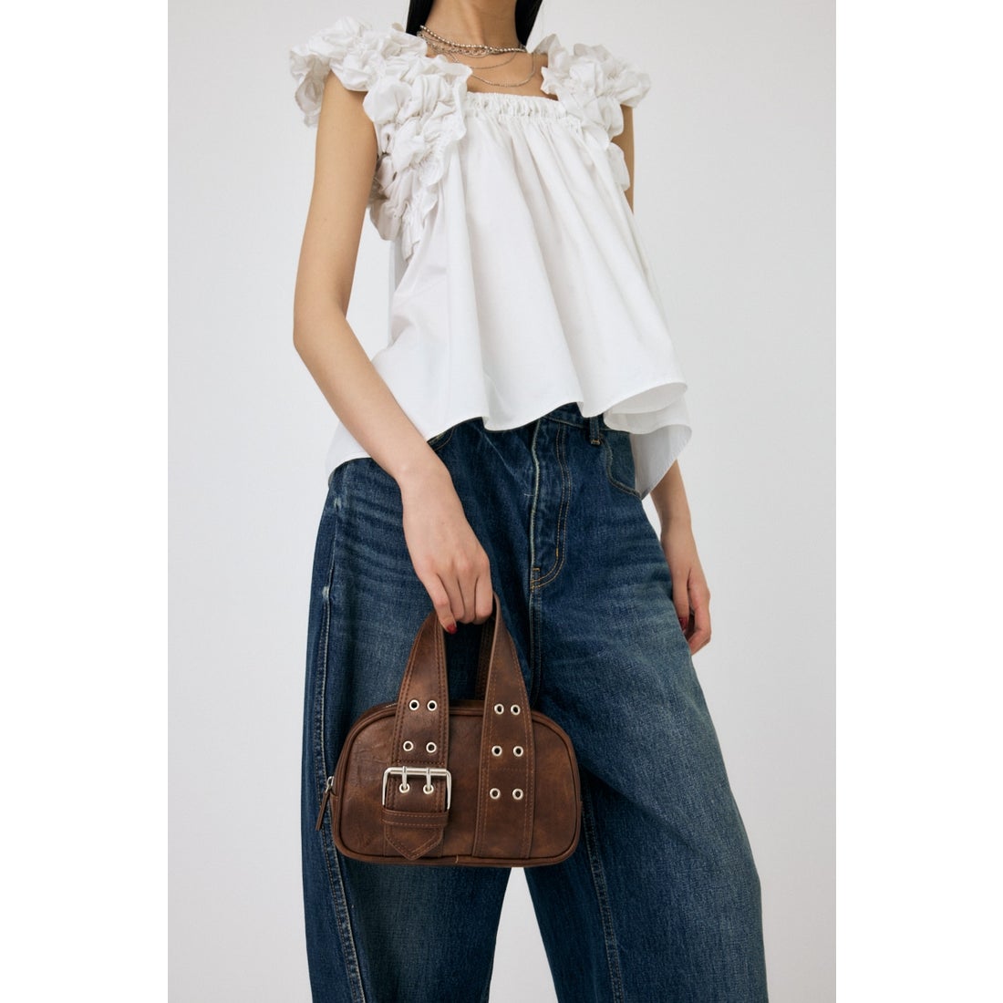MOUSSY BUCKLE HANDLE MINI ボストン BRN -靴＆ファッション通販 