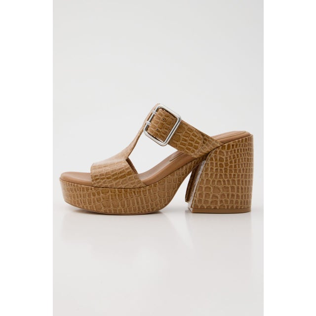 CROCO CHUNKY HEEL サンダル BEG