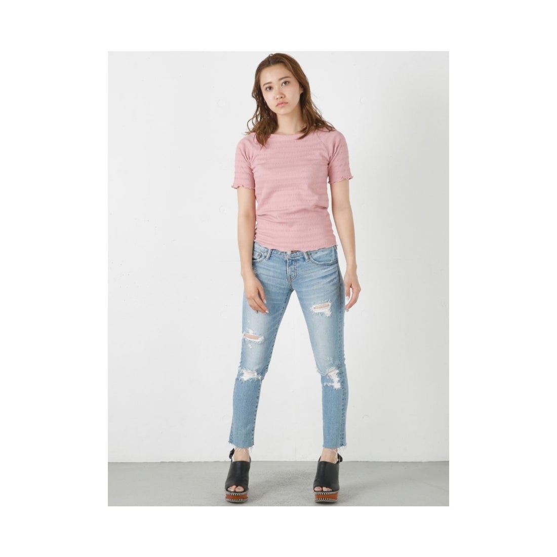 MOUSSY moussy シャーリングオフショルダートップス ホワイト moussy チェック柄 オフショルダー シャーリング トップス