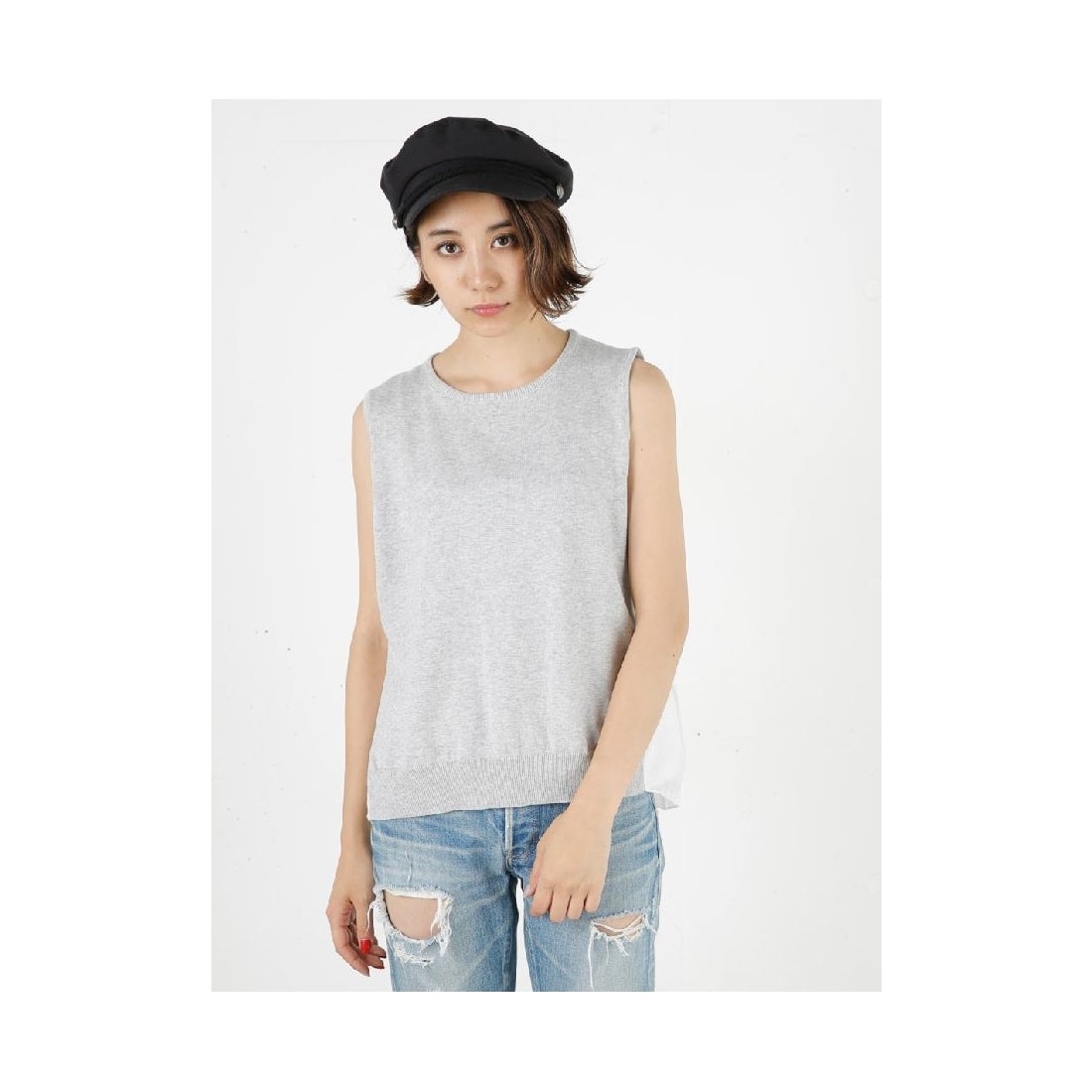 MOUSSY moussy ニットコンビタンクトップ 柄グレー -ファッション通販 