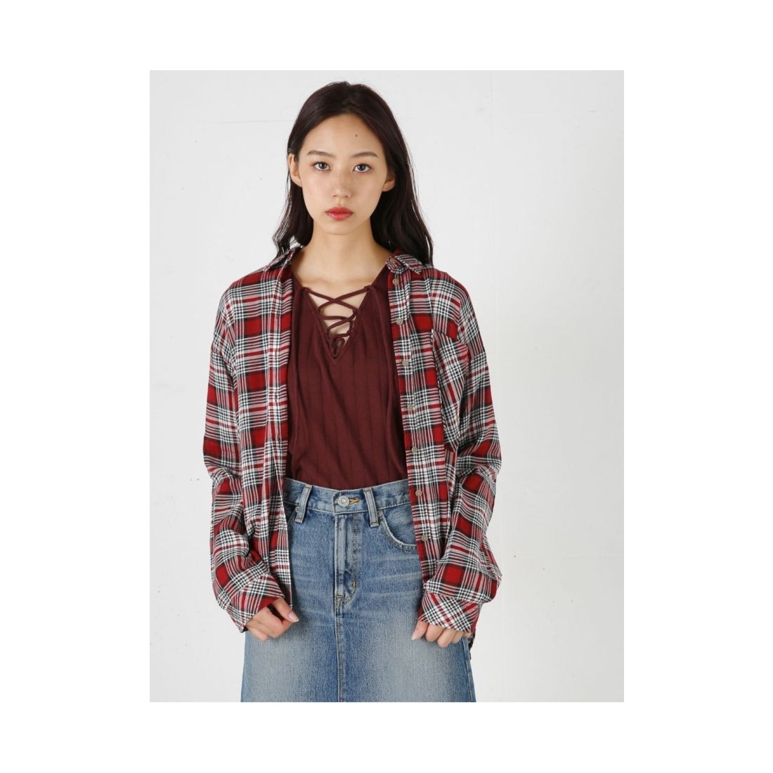 MOUSSY moussy GAUZEチェックシャツ 柄レッド -靴＆ファッション通販