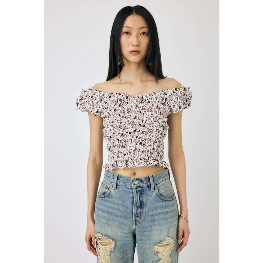 マウジー MOUSSY GATHER FLOWER ブラウス （柄WHT5） - ファッション