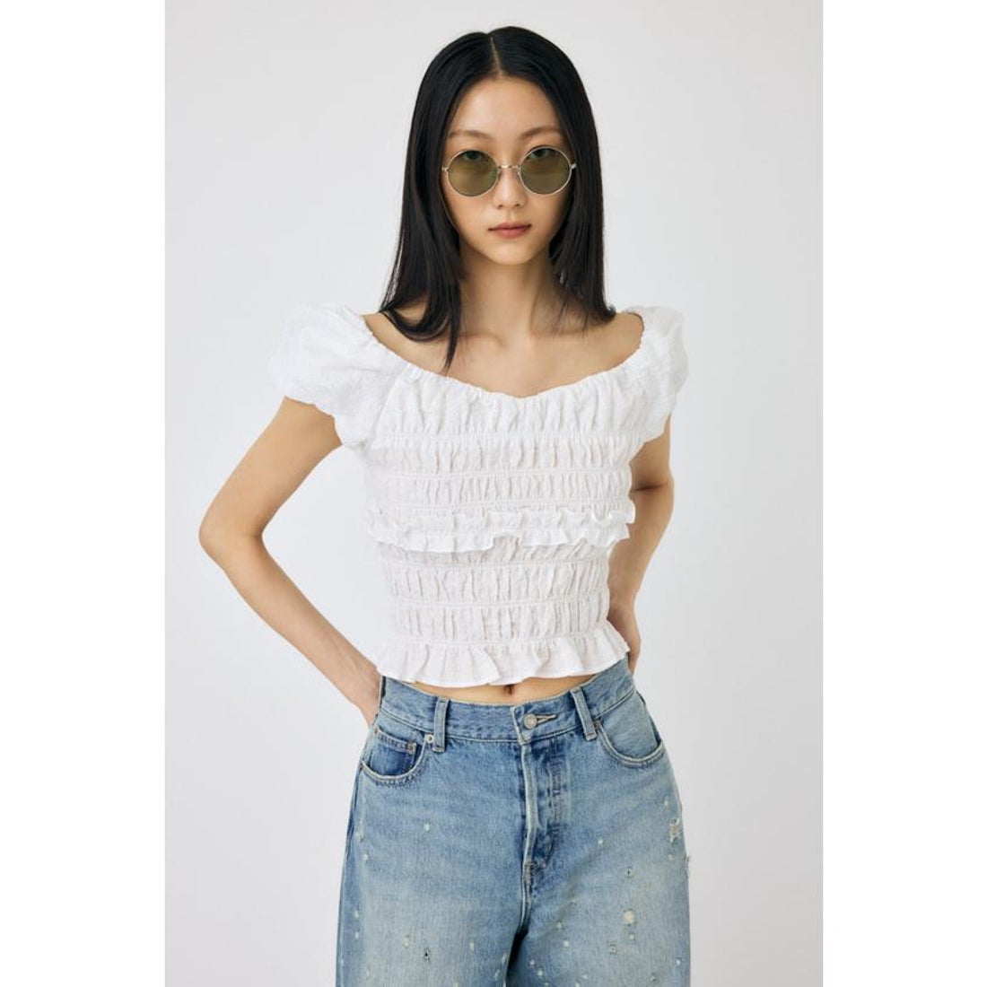 マウジー MOUSSY GATHER FLOWER ブラウス （柄WHT5） - ファッション