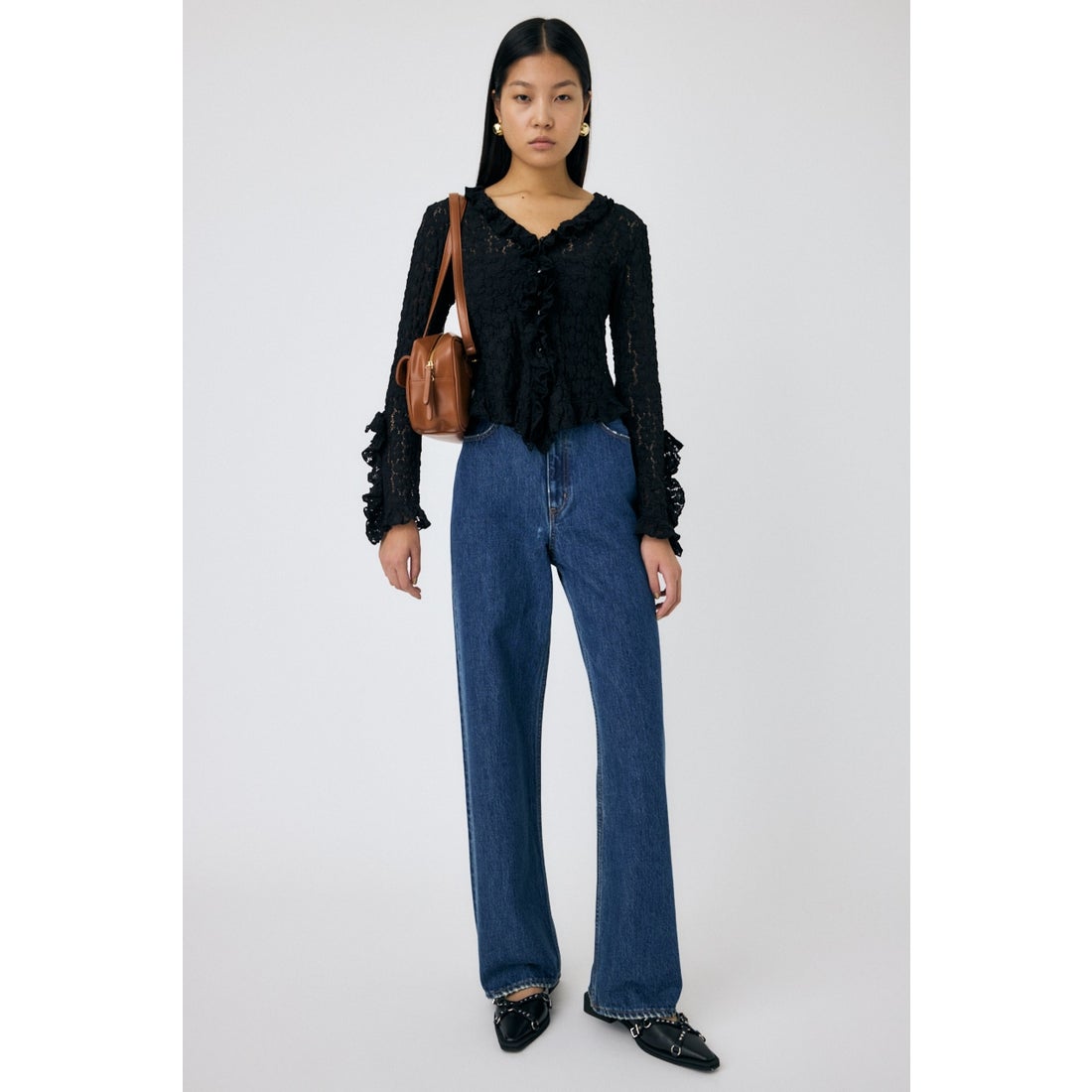 マウジー MOUSSY CUT LACE RUFFLE ブラウス （RED） - ファッション 