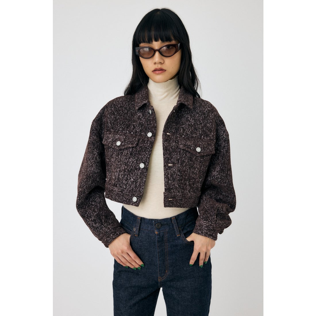 MOUSSY SHORT TWEEDY ジャケット BRN -ファッション通販 FASHION WALKER