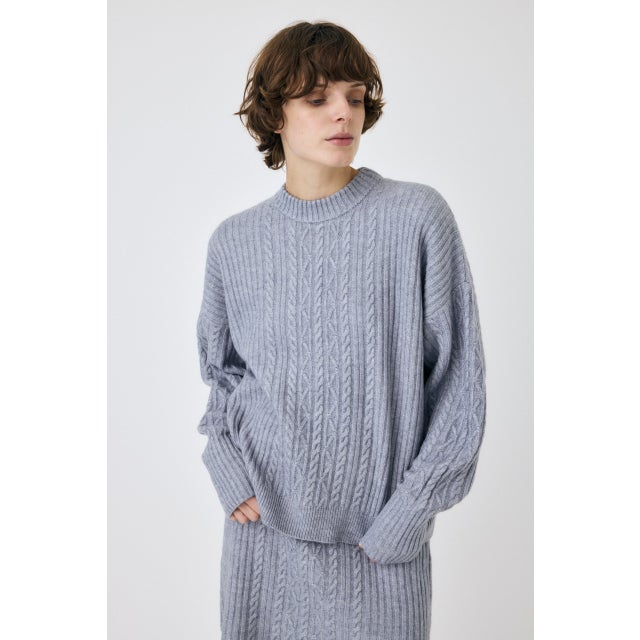 RIB CABLE ニットトップス L/BLU1