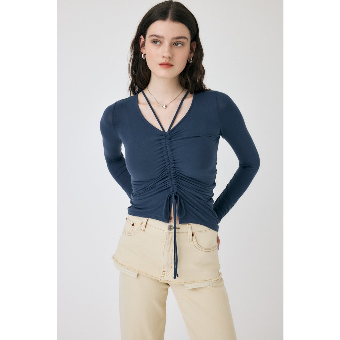 マウジー MOUSSY FRONT GATHER ロングスリーブトップス （O/WHT1