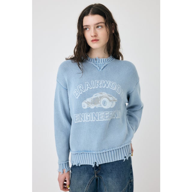 VINTAGE LIKE PRINTED セーター L/BLU1
