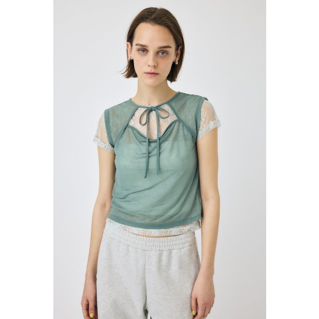 LACE LAYERED OPEN NECK トップス L/BLU1
