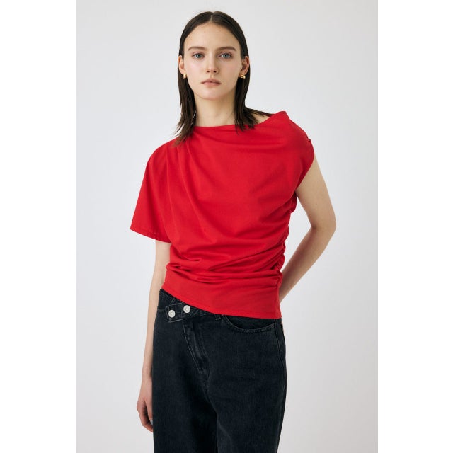 ONE SHOULDER シアー TEE RED