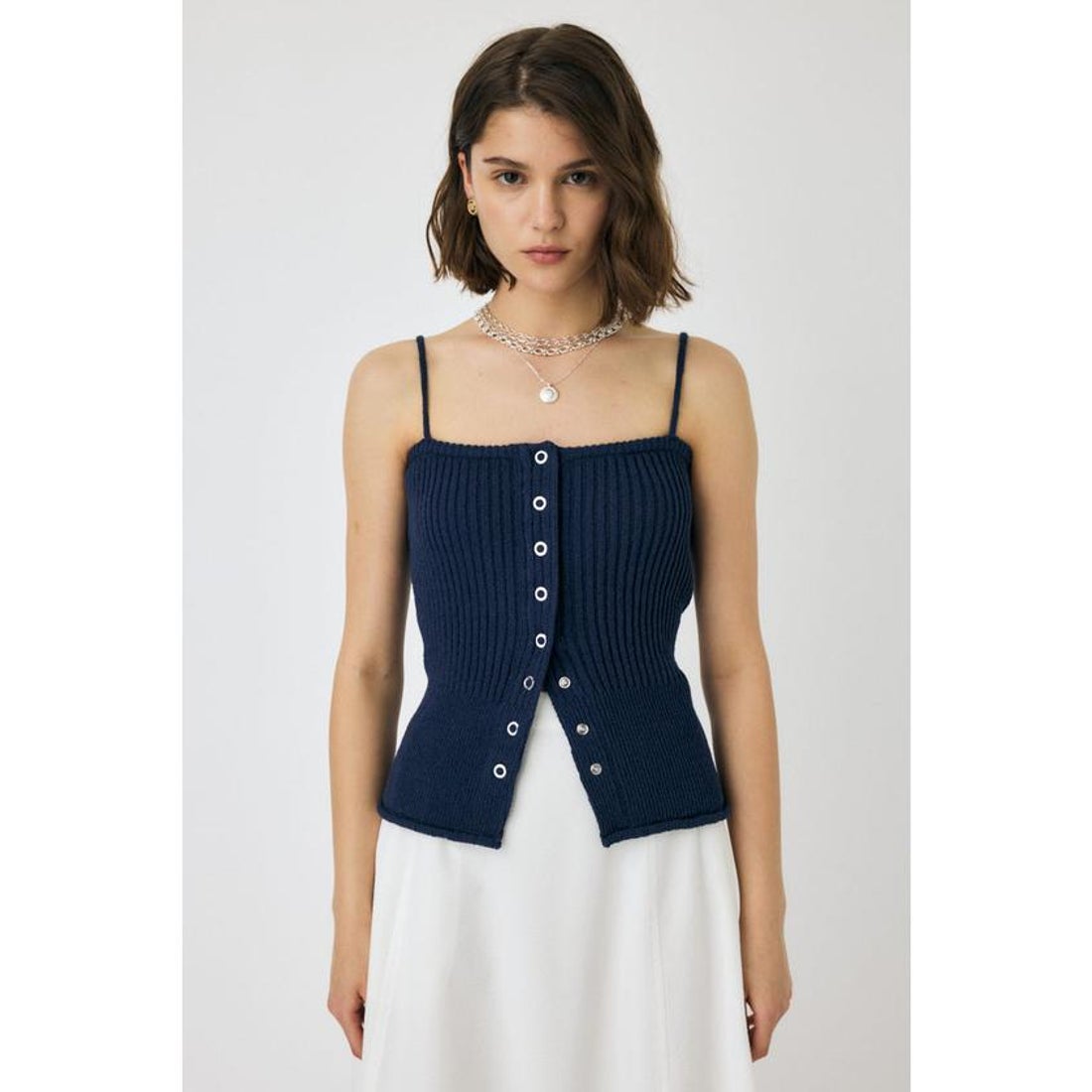 マウジー MOUSSY FRONT BUTTON ニットキャミ （WHT） - ファッション