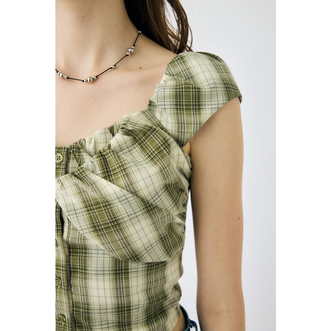 マウジー MOUSSY LAYERED GATHERED CHECK ブラウス （BLK 