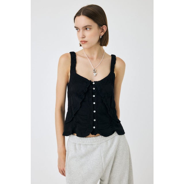 BUTTON UP SMOCKING キャミ BLK