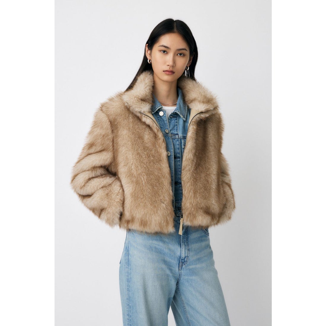 マウジー MOUSSY F/FUR STAND COLLAR ジャケット （GRY