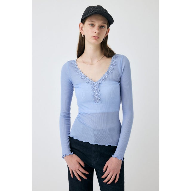 LACE TRIM ロングスリーブ TEE L/BLU1