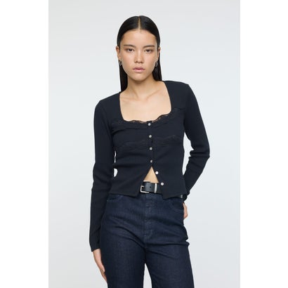 FRONT BUTTON LACY ロングスリーブトップス T.GRY｜詳細画像