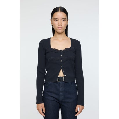 FRONT BUTTON LACY ロングスリーブトップス T.GRY｜詳細画像