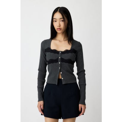 FRONT BUTTON LACY ロングスリーブトップス T.GRY｜詳細画像