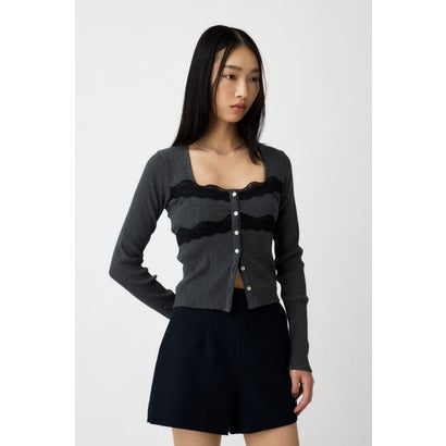 FRONT BUTTON LACY ロングスリーブトップス T.GRY｜詳細画像