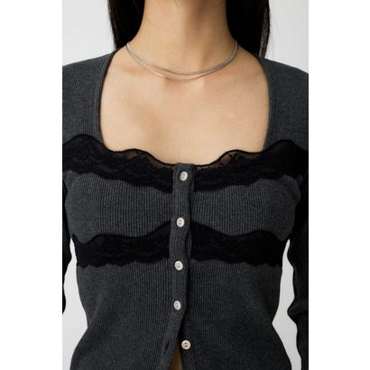 FRONT BUTTON LACY ロングスリーブトップス T.GRY｜詳細画像