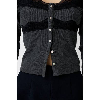 FRONT BUTTON LACY ロングスリーブトップス T.GRY｜詳細画像
