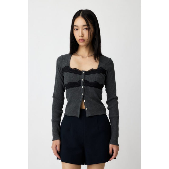 FRONT BUTTON LACY ロングスリーブトップス T.GRY