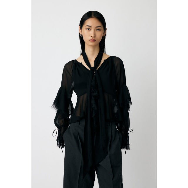 LACE TRIM TIE ブラウス BLK