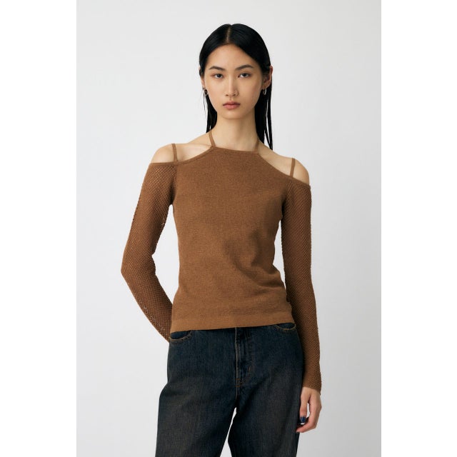OPEN SHOULDER HALTER ニットトップス BEG