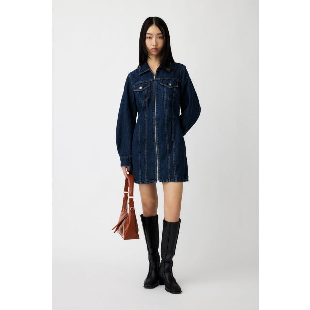 ZIP UP DENIM ミニドレス BLU