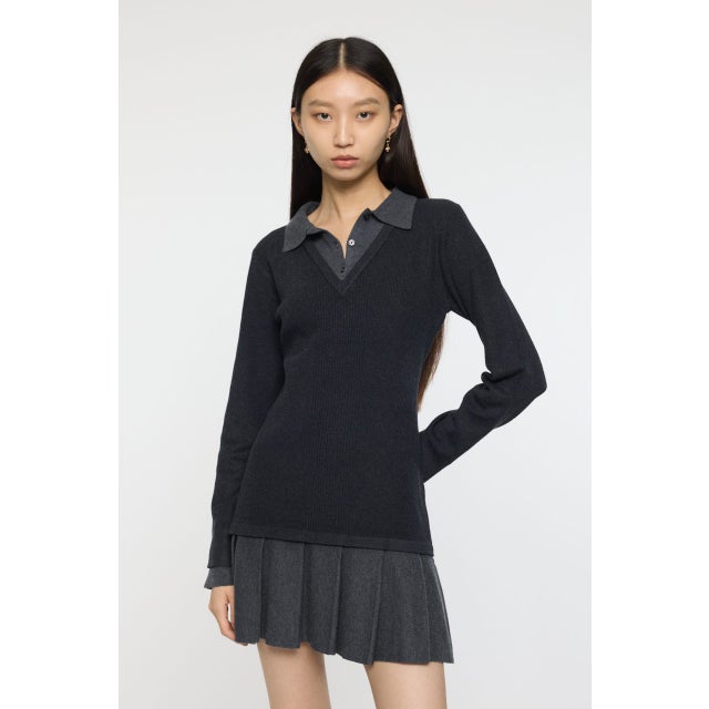 LAYERED KNIT ミニドレス BLK