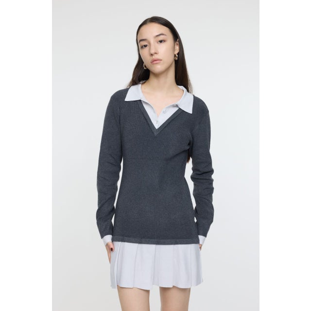 LAYERED KNIT ミニドレス C.GRY