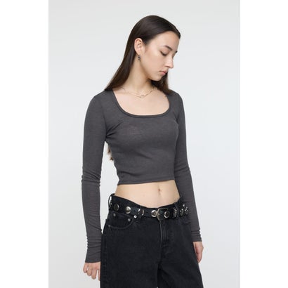 SCOOP NECK ロングスリーブ TEE GRY｜詳細画像
