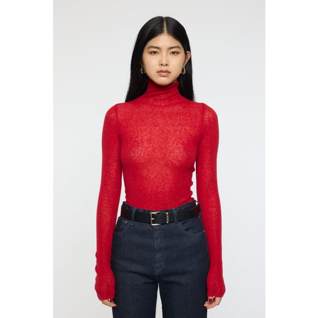 SHEER TURTLE NECK ニットトップス RED