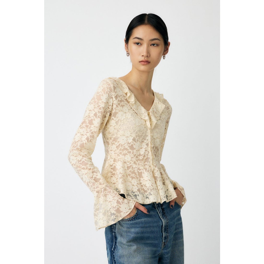 MOUSSY FRILL LACE ブラウス BLK -靴＆ファッション通販 ロコンド