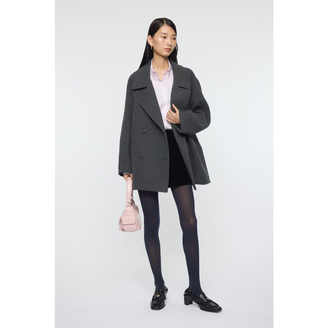 moussy DOUBLE BREASTED MID コート ブラック マウジー MOUSSY DOUBLE BREASTED MID コート （BLK） - ファッション
