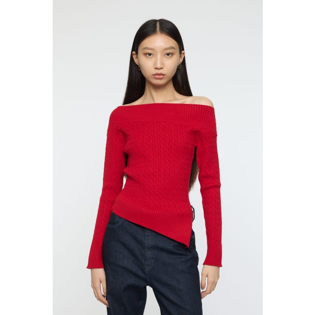 ASYMMETRY SHOULDER CABLE ニット RED