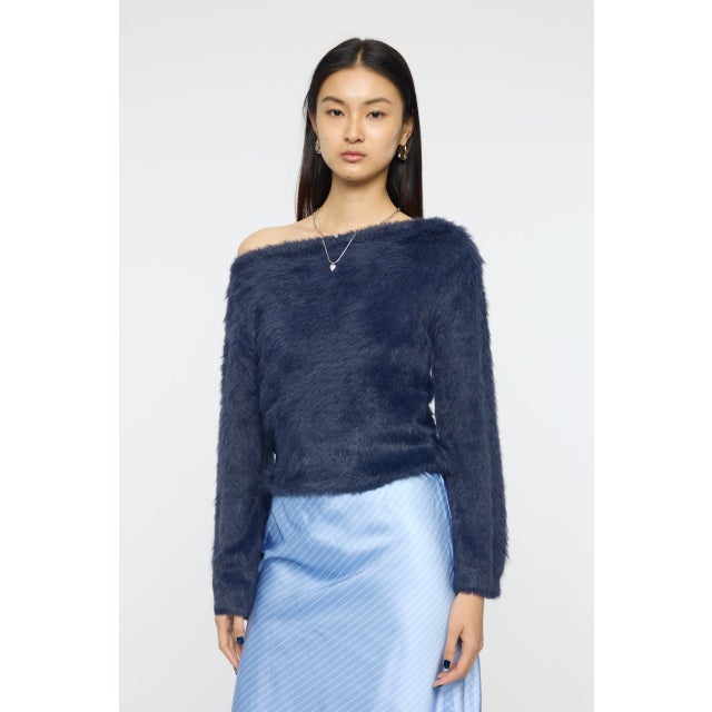 FAUX FUR KNIT CROP トップス NVY
