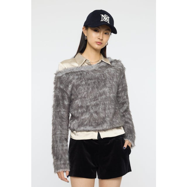 FAUX FUR KNIT CROP トップス GRY