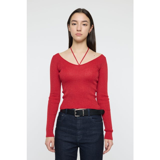 GLITTER TIE KNIT トップス RED