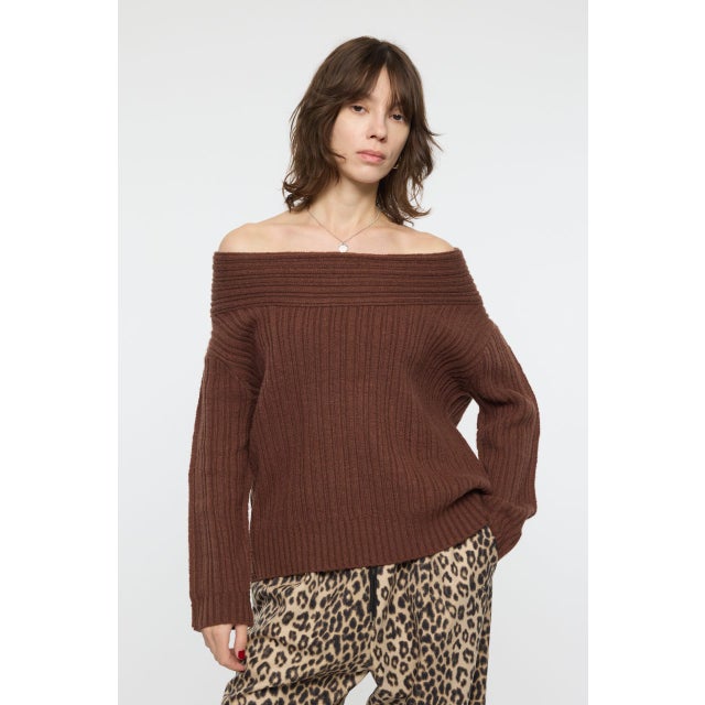 OVER RIB OFF SHOULDER トップス BRN