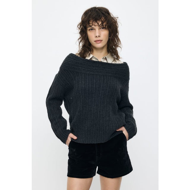 OVER RIB OFF SHOULDER トップス T.GRY