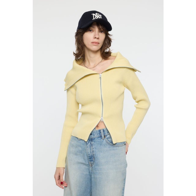 BIG COLLAR ZIP UP ニットトップス L/YEL1