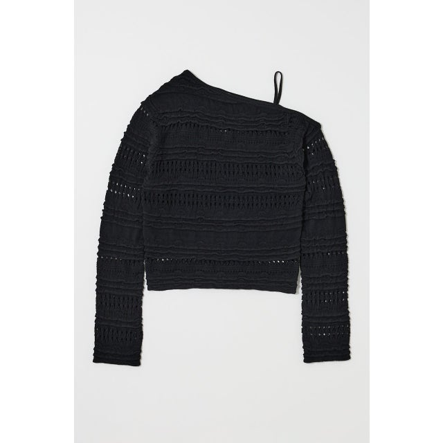 RANDOM STRIPE OFF SHOULDER トップス BLK