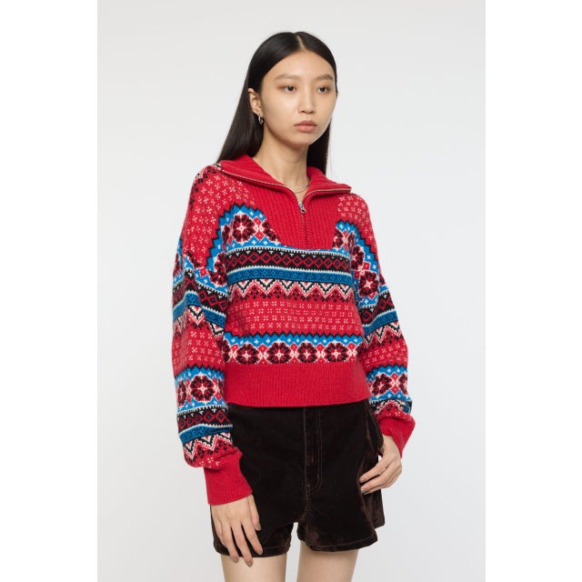 HALF ZIP FAIR ISLE セーター RED