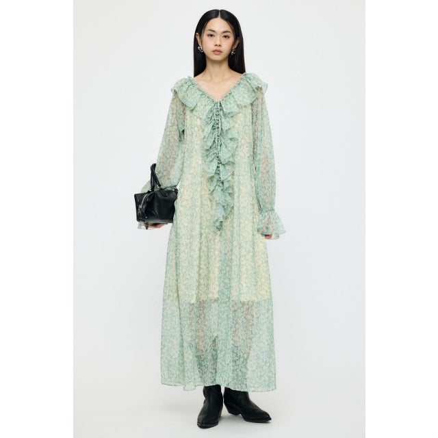 RUFFLE CHIFFON MAXI ドレス 柄GRN5